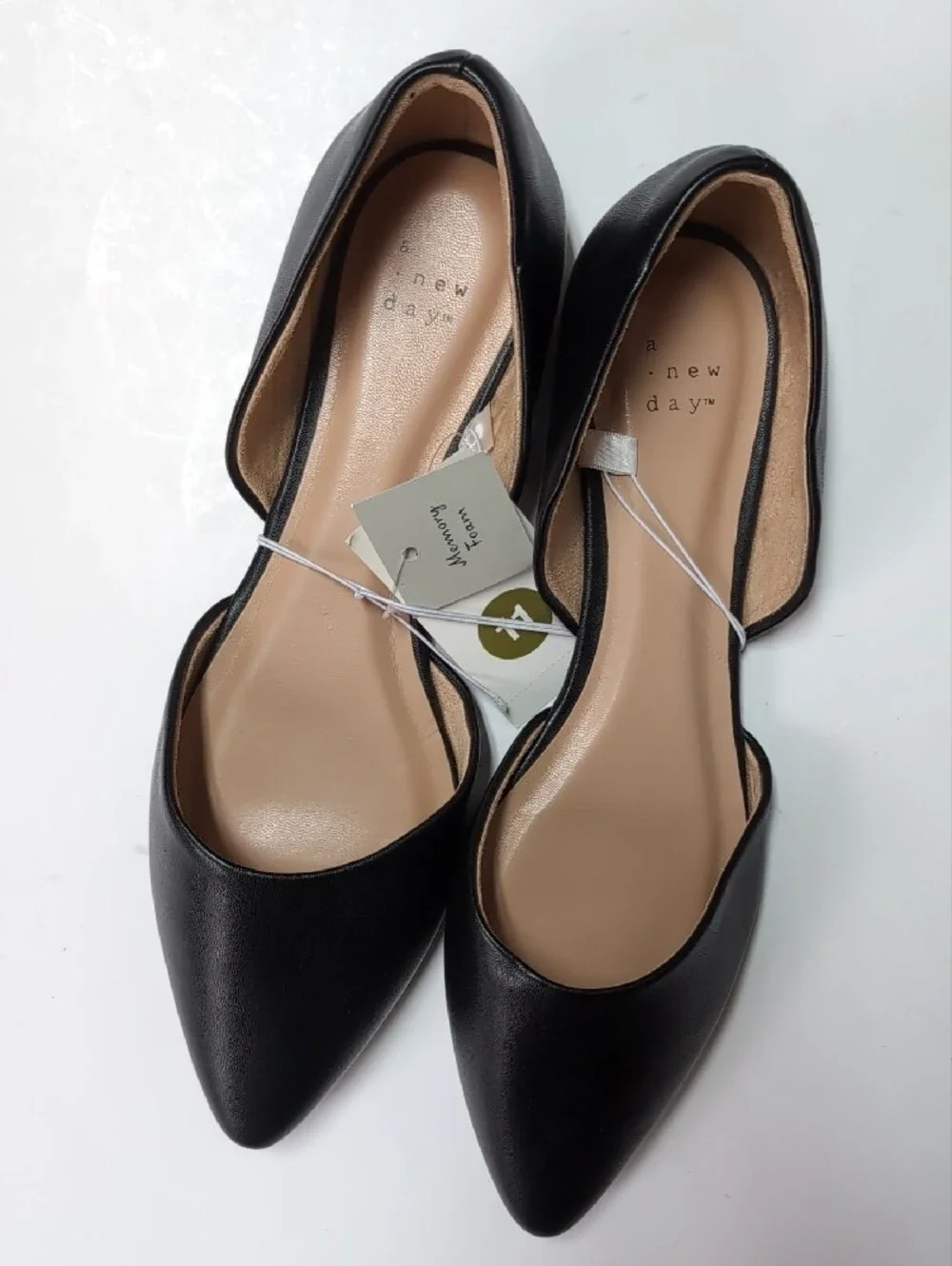 a new day Black Pointed D'Orsay Flats with Tan Insole